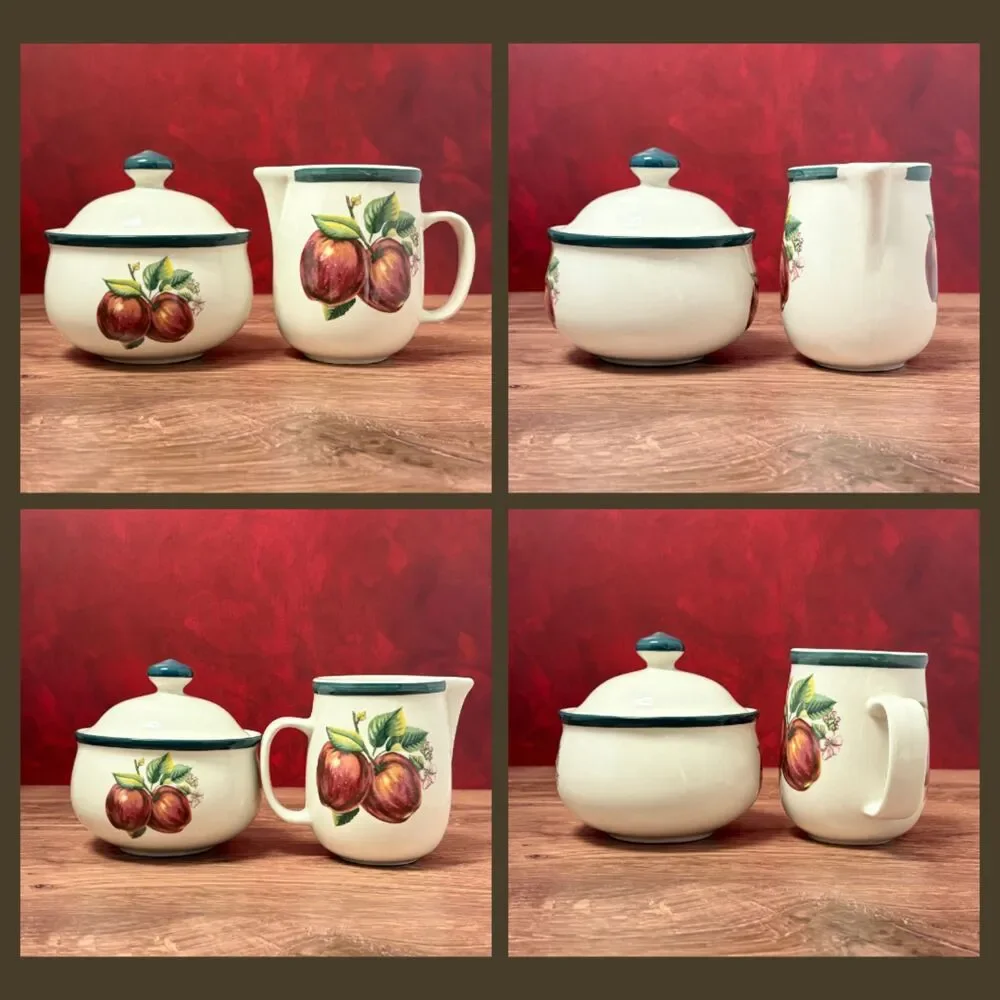 Casuals by China Pearl Apple Blossom Teapot Creamer Sugar Bowl Set